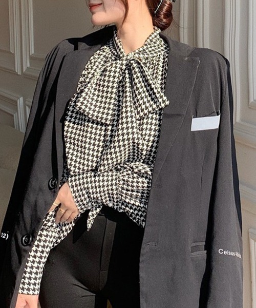 SallyLunn(サリーラン)の「2wayリボンネック千鳥柄ブラウス(シャツ/ブラウス・レディース・ブラック・MEDIUM/LARGE)」の6枚目の写真