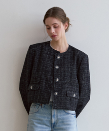 ODER（オディエール）の「クリアボタンツイードジャケット-ブラック（その他アウター）」