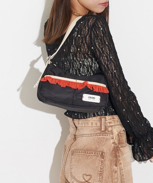 GRAIN(グレイン)の「【GRAIN/グレイン】チュールフリルワンハンドルバッグ(トートバッグ・レディース・ブラック/ブラウン/カーキ・FREE)」の14枚目の写真