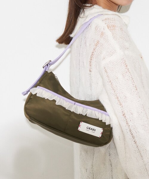 GRAIN(グレイン)の「【GRAIN/グレイン】チュールフリルワンハンドルバッグ(トートバッグ・レディース・ブラック/ブラウン/カーキ・FREE)」の5枚目の写真