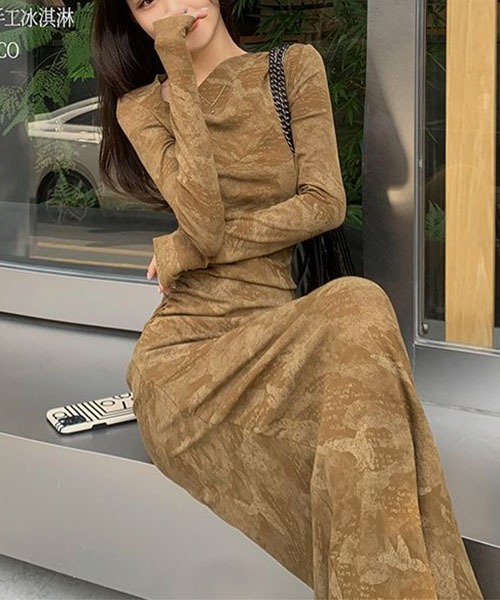 gossip!ロサンゼルス(ゴシップロサンゼルス)の「カモフラージュ柄 スリムシルエットワンピース(ワンピース・レディース・イエロー・M/S)」の9枚目の写真