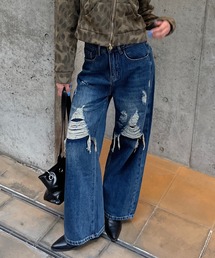 ダメージデニムワイドパンツ