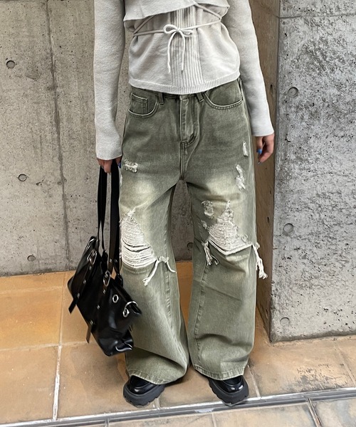 ROGER AND RAW(ロジャーアンドロウ)の「ダメージデニムワイドパンツ(デニムパンツ・レディース・カーキ/ブルー・SMALL/MEDIUM)」の20枚目の写真