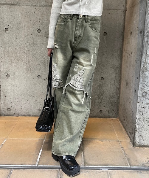 ROGER AND RAW(ロジャーアンドロウ)の「ダメージデニムワイドパンツ(デニムパンツ・レディース・カーキ/ブルー・SMALL/MEDIUM)」の18枚目の写真