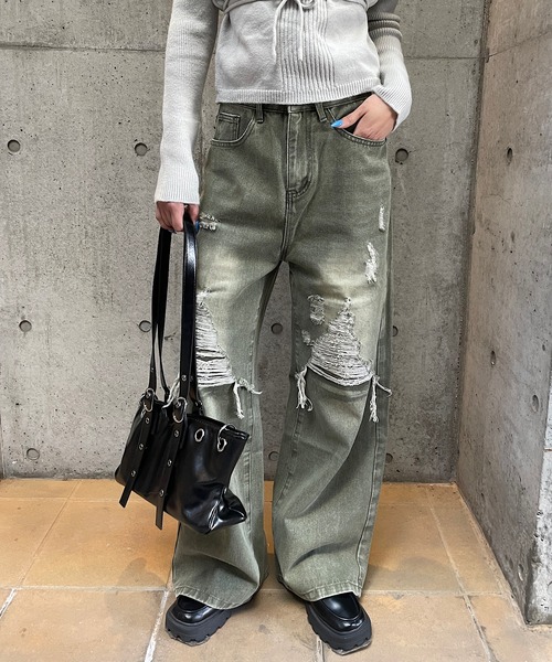 ROGER AND RAW(ロジャーアンドロウ)の「ダメージデニムワイドパンツ(デニムパンツ・レディース・カーキ/ブルー・SMALL/MEDIUM)」の17枚目の写真