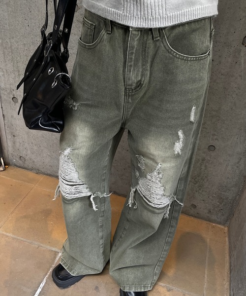 ROGER AND RAW(ロジャーアンドロウ)の「ダメージデニムワイドパンツ(デニムパンツ・レディース・カーキ/ブルー・SMALL/MEDIUM)」の16枚目の写真