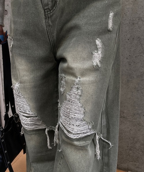 ROGER AND RAW(ロジャーアンドロウ)の「ダメージデニムワイドパンツ(デニムパンツ・レディース・カーキ/ブルー・SMALL/MEDIUM)」の13枚目の写真