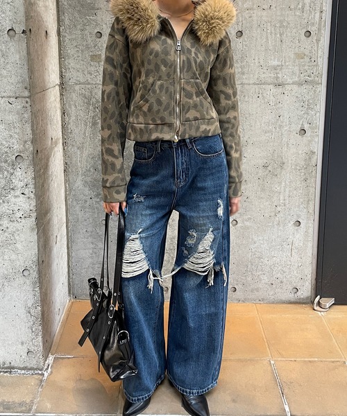 ROGER AND RAW(ロジャーアンドロウ)の「ダメージデニムワイドパンツ(デニムパンツ・レディース・カーキ/ブルー・SMALL/MEDIUM)」の12枚目の写真