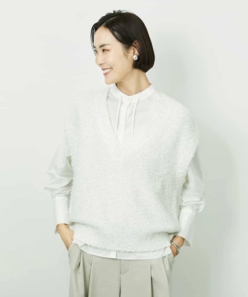 MICHEL KLEIN(ミッシェル・クラン)の「ツィードライクVネックベスト(ニット/セーター・レディース・ホワイト/ベージュ・38)」の10枚目の写真