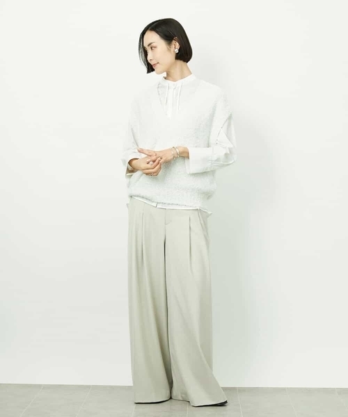 MICHEL KLEIN(ミッシェル・クラン)の「ツィードライクVネックベスト(ニット/セーター・レディース・ホワイト/ベージュ・38)」の12枚目の写真