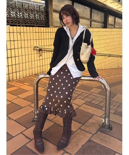 SLY（スライ）の「MICHIXSLY DOTS SK ミチスライドットスカート 冬服 春服（スカート・レディース・ブラウン系その他2/ホワイト系その他2・2/1）」の5枚目の写真