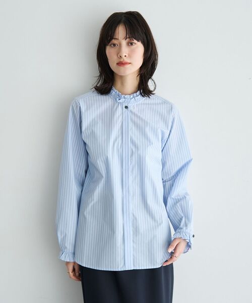 YECCA VECCA（イェッカヴェッカ）の「イージーケアフリルカラーシャツ（シャツ/ブラウス・レディース・ブルー系その他6/ネイビー/オフホワイト・FREE）」の11枚目の写真