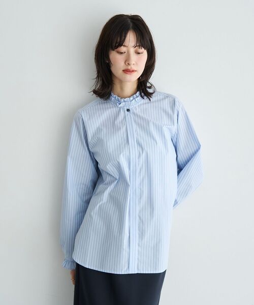 YECCA VECCA（イェッカヴェッカ）の「イージーケアフリルカラーシャツ（シャツ/ブラウス・レディース・ブルー系その他6/ネイビー/オフホワイト・FREE）」の12枚目の写真