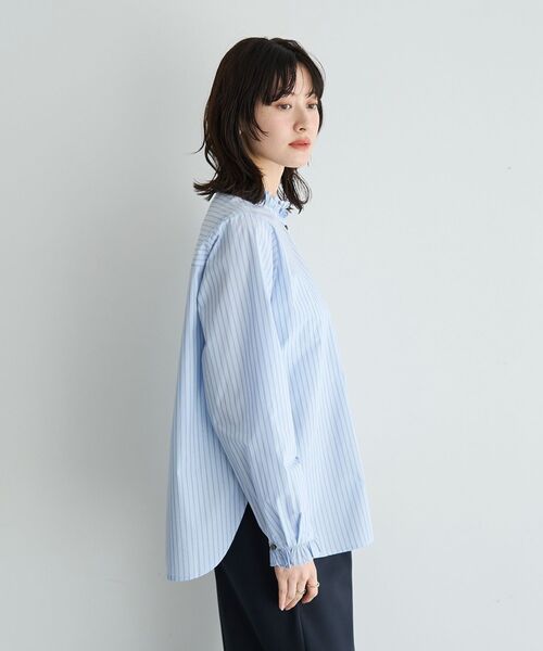 YECCA VECCA（イェッカヴェッカ）の「イージーケアフリルカラーシャツ（シャツ/ブラウス・レディース・ブルー系その他6/ネイビー/オフホワイト・FREE）」の13枚目の写真