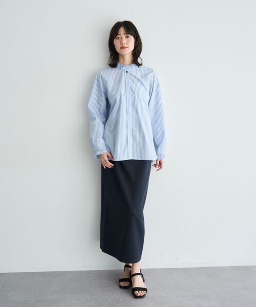 YECCA VECCA（イェッカヴェッカ）の「イージーケアフリルカラーシャツ（シャツ/ブラウス・レディース・ブルー系その他6/ネイビー/オフホワイト・FREE）」の19枚目の写真