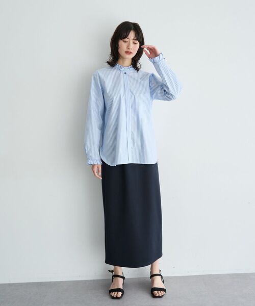 YECCA VECCA（イェッカヴェッカ）の「イージーケアフリルカラーシャツ（シャツ/ブラウス・レディース・ブルー系その他6/ネイビー/オフホワイト・FREE）」の20枚目の写真