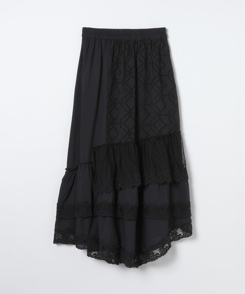 JEANASIS（ジーナシス）の「パッチワークコットンレーススカート/646049（スカート・レディース・ブラック/ホワイト・FREE）」の2枚目の写真