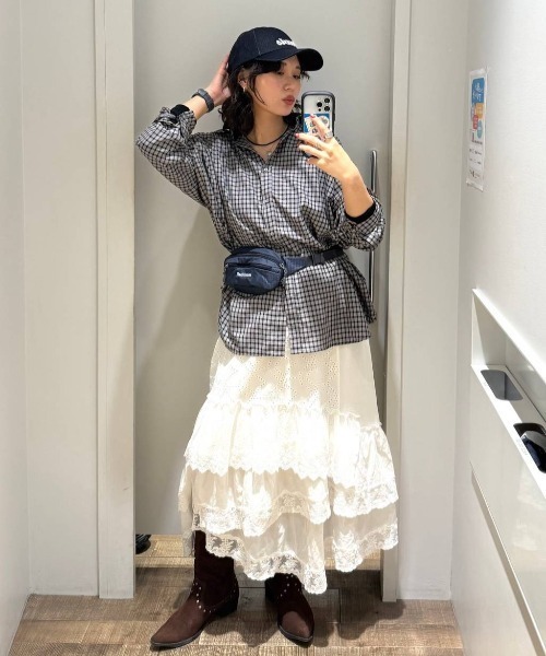 JEANASIS（ジーナシス）の「パッチワークコットンレーススカート/646049（スカート・レディース・ブラック/ホワイト・FREE）」の12枚目の写真