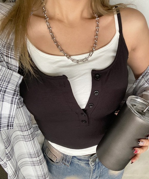 non-hedge(ノンヘッジ)の「アンサンブル風ヘンリーキャミソール(キャミソール・レディース・ブラック/グレー・FREE)」の1枚目の写真