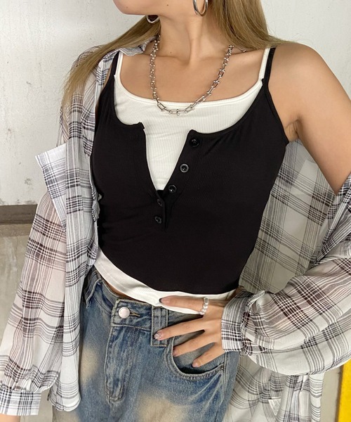 non-hedge(ノンヘッジ)の「アンサンブル風ヘンリーキャミソール(キャミソール・レディース・ブラック/グレー・FREE)」の3枚目の写真