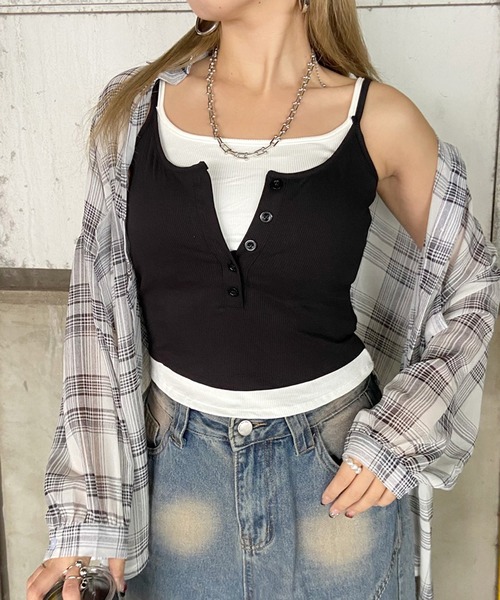 non-hedge(ノンヘッジ)の「アンサンブル風ヘンリーキャミソール(キャミソール・レディース・ブラック/グレー・FREE)」の6枚目の写真