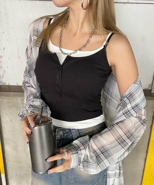 non-hedge(ノンヘッジ)の「アンサンブル風ヘンリーキャミソール(キャミソール・レディース・ブラック/グレー・FREE)」の7枚目の写真