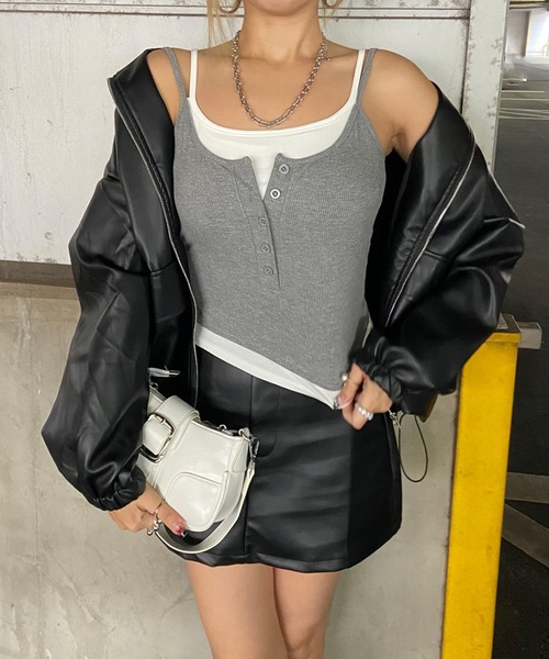 non-hedge(ノンヘッジ)の「アンサンブル風ヘンリーキャミソール(キャミソール・レディース・ブラック/グレー・FREE)」の10枚目の写真