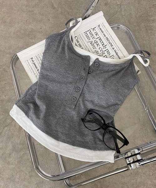 non-hedge(ノンヘッジ)の「アンサンブル風ヘンリーキャミソール(キャミソール・レディース・ブラック/グレー・FREE)」の14枚目の写真