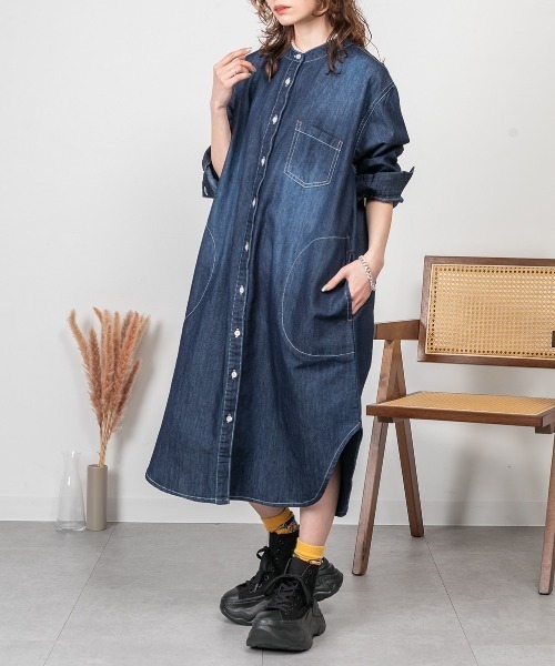RCD(アールシーディー)の「ヴィンテージ加工デニムワンピース(ワンピース・レディース・ネイビー・4L~5L/LL~3L/M-L)」の1枚目の写真