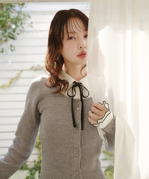 fupel(フぺル)の「frill docking ribbon mini onepiece / フリルドッキングリボンミニワンピース(ワンピース・レディース・グレー/ベージュ・FREE)」の12枚目の写真