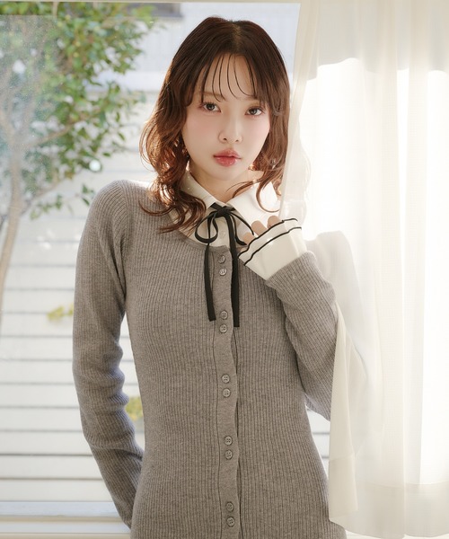 fupel(フぺル)の「frill docking ribbon mini onepiece / フリルドッキングリボンミニワンピース(ワンピース・レディース・グレー/ベージュ・FREE)」の13枚目の写真