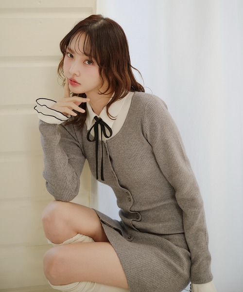 fupel(フぺル)の「frill docking ribbon mini onepiece / フリルドッキングリボンミニワンピース(ワンピース・レディース・グレー/ベージュ・FREE)」の16枚目の写真