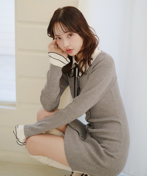 fupel(フぺル)の「frill docking ribbon mini onepiece / フリルドッキングリボンミニワンピース(ワンピース・レディース・グレー/ベージュ・FREE)」の17枚目の写真