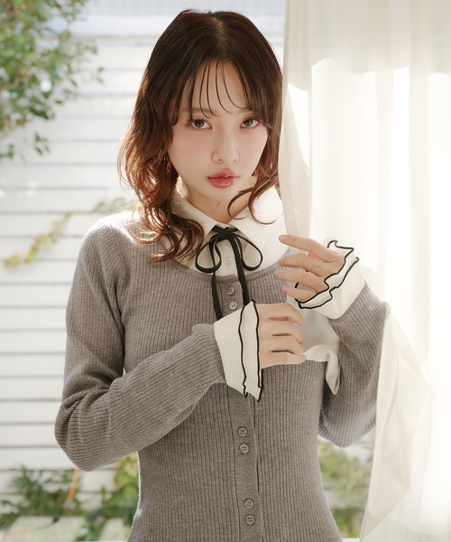 fupel(フぺル)の「frill docking ribbon mini onepiece / フリルドッキングリボンミニワンピース(ワンピース・レディース・グレー/ベージュ・FREE)」の11枚目の写真