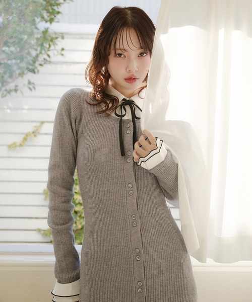 fupel(フぺル)の「frill docking ribbon mini onepiece / フリルドッキングリボンミニワンピース(ワンピース・レディース・グレー/ベージュ・FREE)」の15枚目の写真
