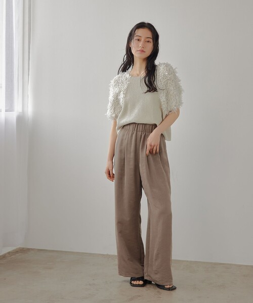 EMMEL REFINES（エメルリファインズ）の「＜EMMEL REFINES＞EM HW テープヤーン ショートスリーブ ニット（ニット/セーター・レディース・ベージュ/ホワイト/ライトブルー・FREE）」の4枚目の写真