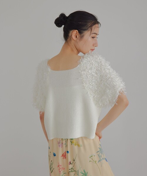 EMMEL REFINES（エメルリファインズ）の「＜EMMEL REFINES＞EM HW テープヤーン ショートスリーブ ニット（ニット/セーター・レディース・ベージュ/ホワイト/ライトブルー・FREE）」の6枚目の写真