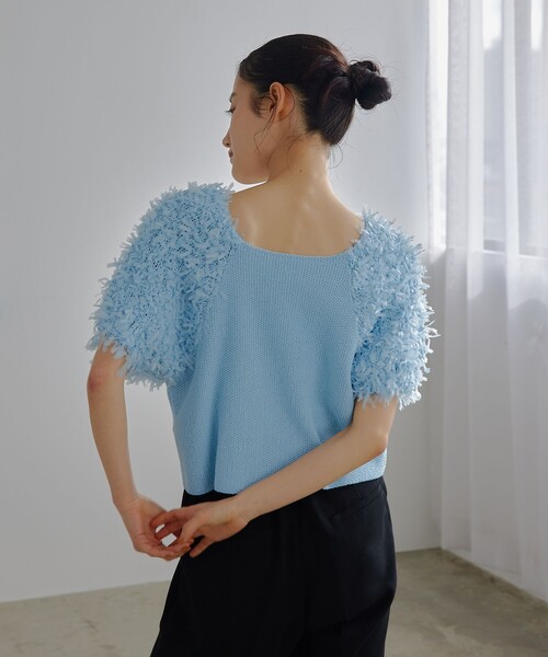 EMMEL REFINES（エメルリファインズ）の「＜EMMEL REFINES＞EM HW テープヤーン ショートスリーブ ニット（ニット/セーター・レディース・ベージュ/ホワイト/ライトブルー・FREE）」の10枚目の写真