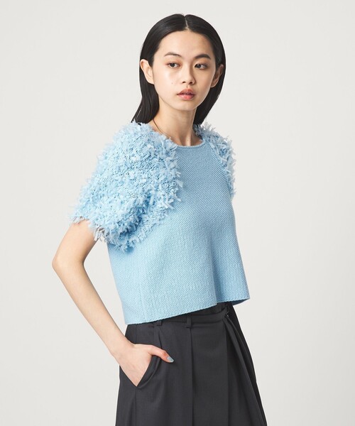 EMMEL REFINES（エメルリファインズ）の「＜EMMEL REFINES＞EM HW テープヤーン ショートスリーブ ニット（ニット/セーター・レディース・ベージュ/ホワイト/ライトブルー・FREE）」の11枚目の写真