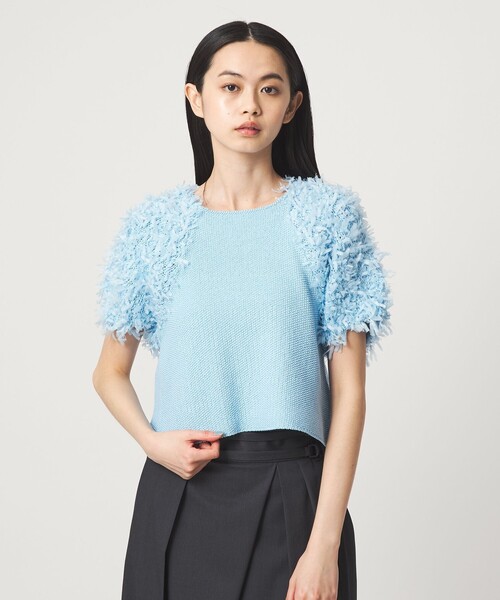 EMMEL REFINES（エメルリファインズ）の「＜EMMEL REFINES＞EM HW テープヤーン ショートスリーブ ニット（ニット/セーター・レディース・ベージュ/ホワイト/ライトブルー・FREE）」の12枚目の写真