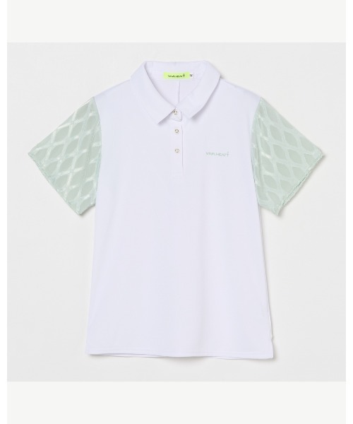 VIVA HEART（ビバハート）の「【VIVA　HEART/GOLF】 ジャカードスリーブ半袖ポロシャツ（ポロシャツ・レディース・ホワイト/ネイビー/イエロー・40/38/42）」の2枚目の写真