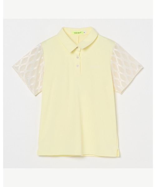 VIVA HEART（ビバハート）の「【VIVA　HEART/GOLF】 ジャカードスリーブ半袖ポロシャツ（ポロシャツ・レディース・ホワイト/ネイビー/イエロー・40/38/42）」の3枚目の写真