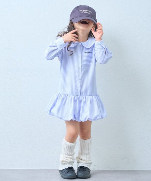 CIAOPANIC TYPY(チャオパニックティピー)の「【KIDS】ストライプ裾バルーンシャツワンピース【WEB限定】(シャツ/ブラウス・キッズ・サックスブルー/イエロー・150/130/110)」の2枚目の写真