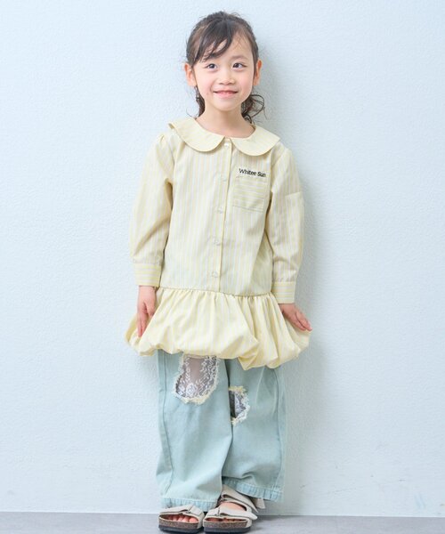 CIAOPANIC TYPY(チャオパニックティピー)の「【KIDS】ストライプ裾バルーンシャツワンピース【WEB限定】(シャツ/ブラウス・キッズ・サックスブルー/イエロー・150/130/110)」の1枚目の写真