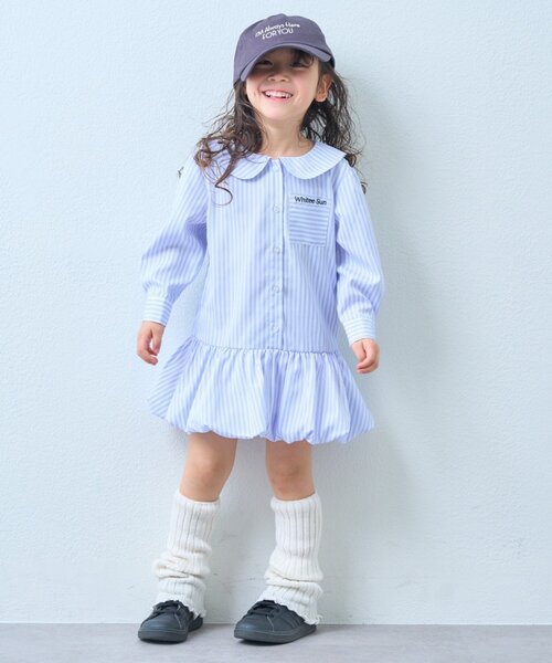 CIAOPANIC TYPY(チャオパニックティピー)の「【KIDS】ストライプ裾バルーンシャツワンピース【WEB限定】(シャツ/ブラウス・キッズ・サックスブルー/イエロー・150/130/110)」の6枚目の写真