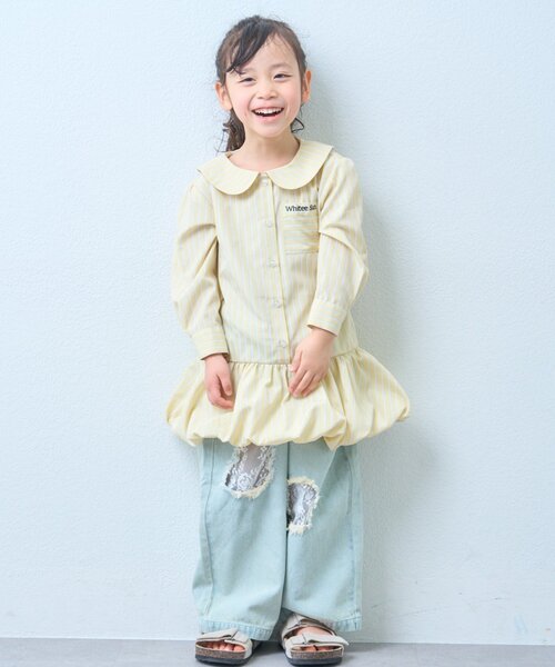 CIAOPANIC TYPY(チャオパニックティピー)の「【KIDS】ストライプ裾バルーンシャツワンピース【WEB限定】(シャツ/ブラウス・キッズ・サックスブルー/イエロー・150/130/110)」の7枚目の写真