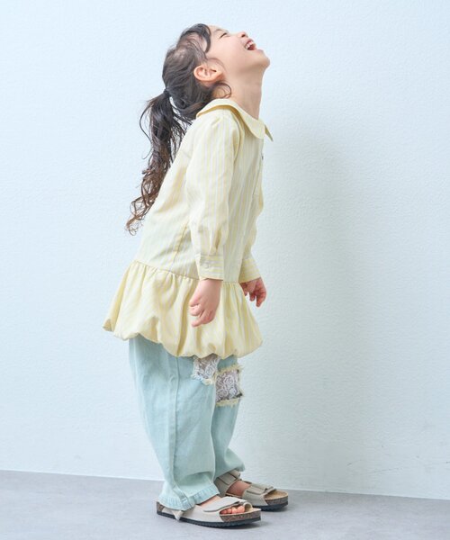 CIAOPANIC TYPY(チャオパニックティピー)の「【KIDS】ストライプ裾バルーンシャツワンピース【WEB限定】(シャツ/ブラウス・キッズ・サックスブルー/イエロー・150/130/110)」の8枚目の写真