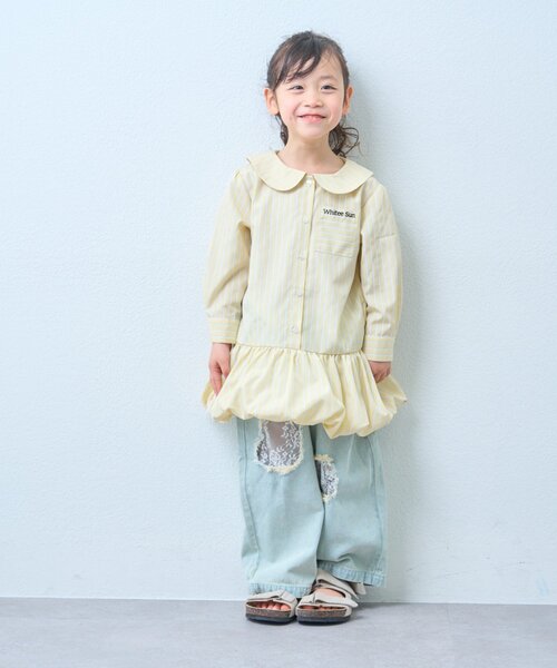 CIAOPANIC TYPY(チャオパニックティピー)の「【KIDS】ストライプ裾バルーンシャツワンピース【WEB限定】(シャツ/ブラウス・キッズ・サックスブルー/イエロー・150/130/110)」の9枚目の写真