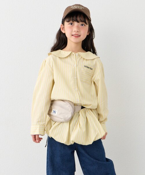 CIAOPANIC TYPY(チャオパニックティピー)の「【KIDS】ストライプ裾バルーンシャツワンピース【WEB限定】(シャツ/ブラウス・キッズ・サックスブルー/イエロー・150/130/110)」の10枚目の写真