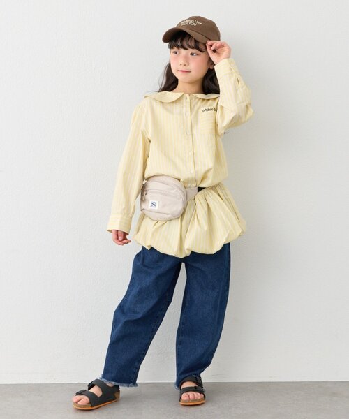 CIAOPANIC TYPY(チャオパニックティピー)の「【KIDS】ストライプ裾バルーンシャツワンピース【WEB限定】(シャツ/ブラウス・キッズ・サックスブルー/イエロー・150/130/110)」の13枚目の写真